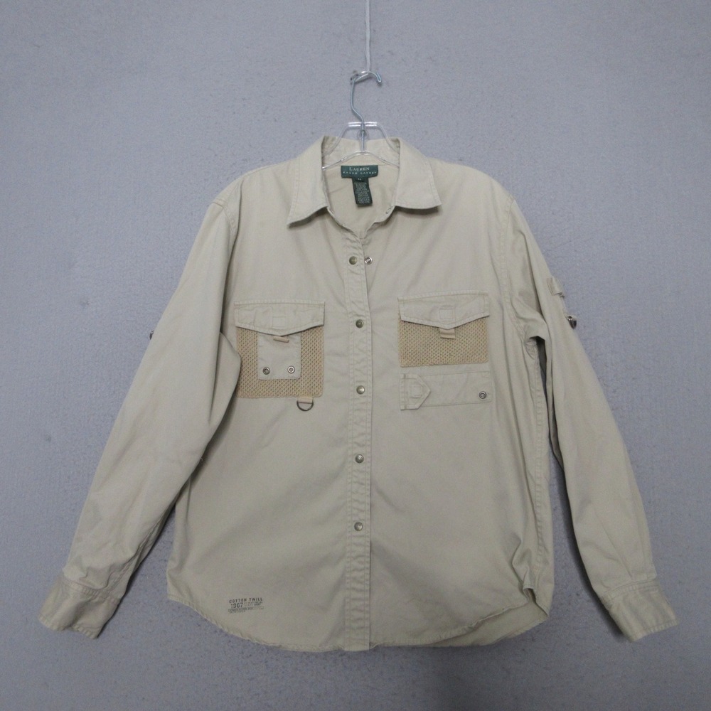 Vintage Lauren Ralph Lauren Shirt Women Utility Safari Cotton Twill GorpcoreY2K